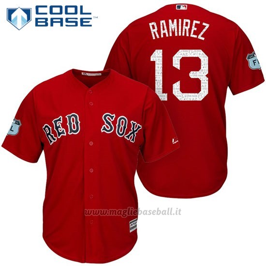 Maglia Baseball Uomo Boston Red Sox 13 Hanley Ramirez Rosso 2017 Allenamento Primaverile Cool Base Giocatore